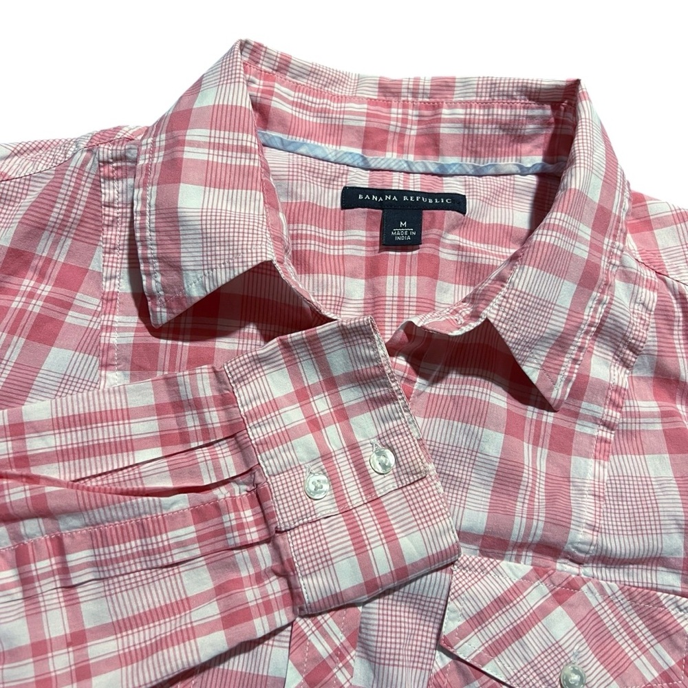 Banana Republic Woman’s Pink/White Plaid Long Sleeve Button Up Shirt Size Medium